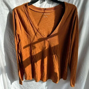 Universal Standard Burnt Orange V-neck Long Sleeve Cotton Blend Shirt Size L